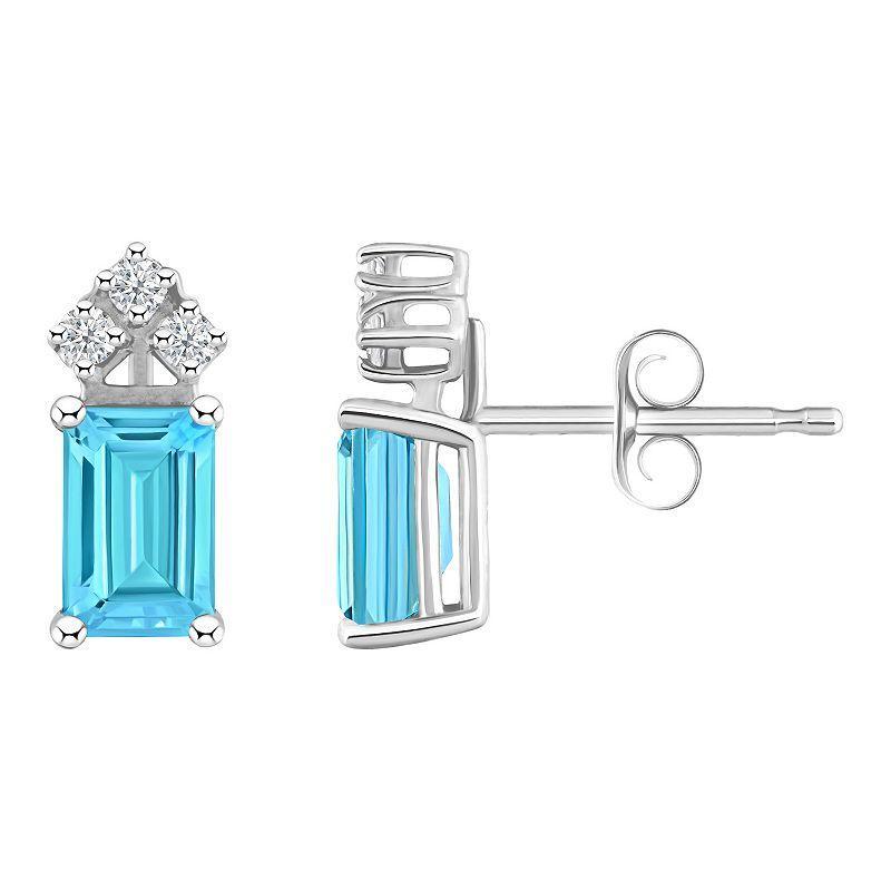 Celebration Gems 14k Gold Emerald Cut Tanzanite & 1/8 Carat T.W. Diamond Stud Earrings, Womens, 14k Whgold Product Image