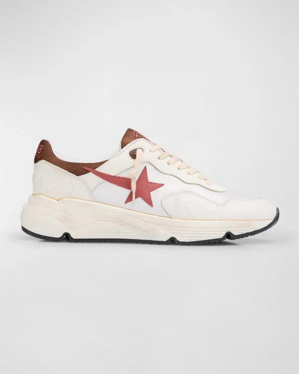 GOLDEN GOOSE Men's Running Sole Textile And Leather Runner Sneakers In White/bran Product Image