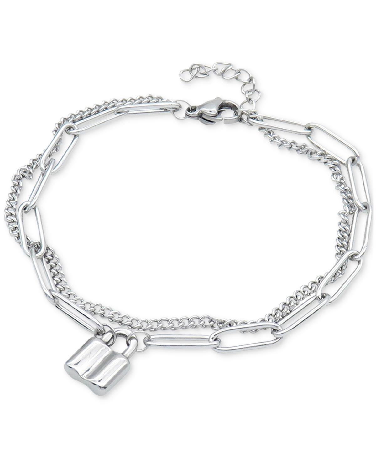 Adornia Silver-Tone Padlock Mixed Chain Bracelet Product Image