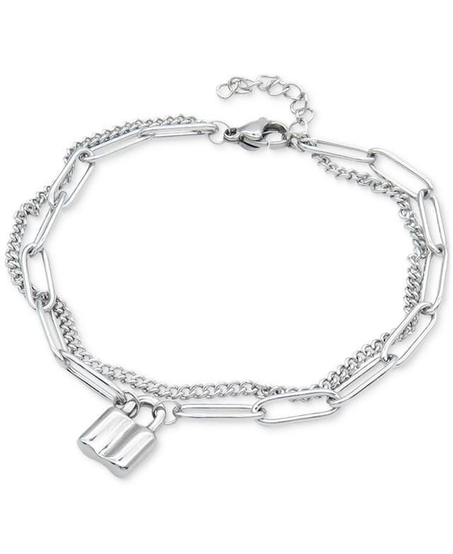 Adornia Stainless Steel Padlock Mixed Chain Bracelet, Womens Silver Product Image