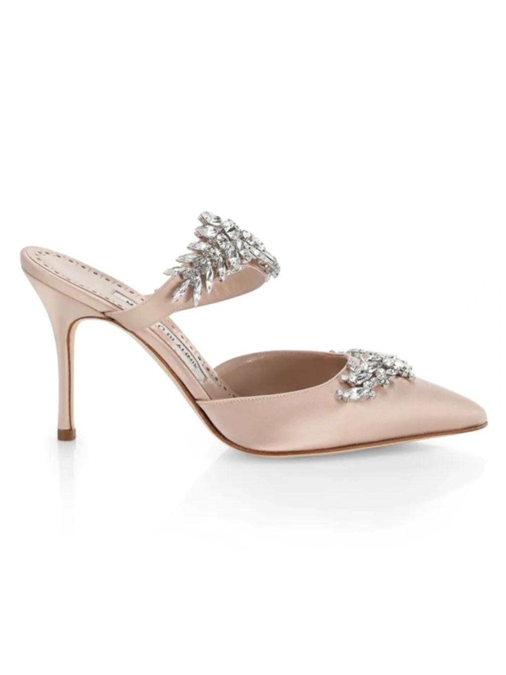 MANOLO BLAHNIK Lurum Crystal-embellished Satin Mules In White Stoned Product Image