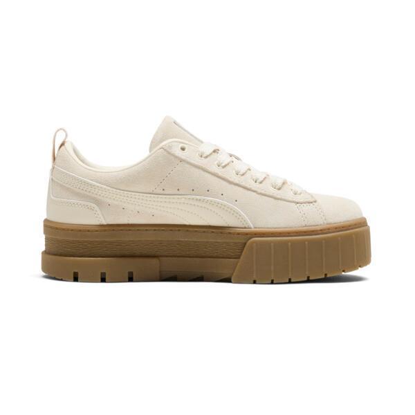 PUMA Mayze Brushed Suede Women's Sneakers in Alpine Snow/Gold/Gum Product Image