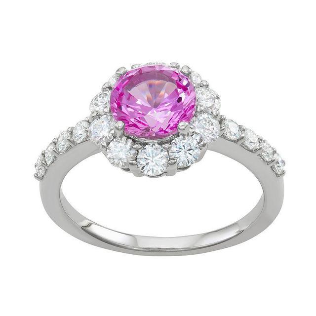 Charles & Colvard 14k White Gold 2 3/4 Carat T.W. Lab-Created Moissanite & Lab-Created Pink Sapphire Halo Ring, Womens Product Image