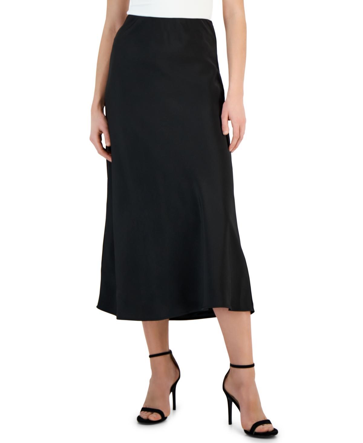 Tahari Asl Womens Solid Satin Side-Zip Midi Skirt Product Image