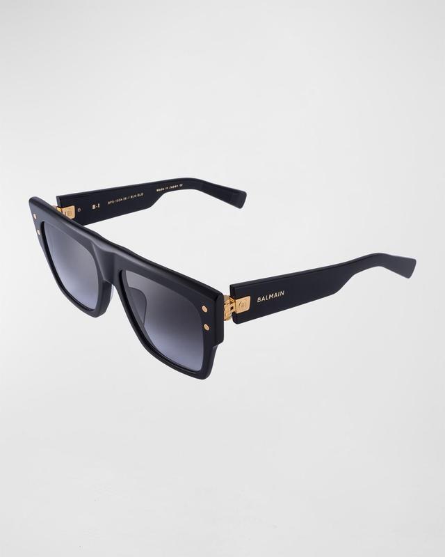 Logo Square Acetate & Titanium Sunglasses In Black / Gold Product Image