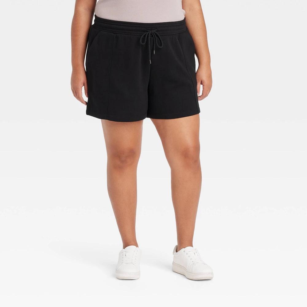 Womens High-Rise Fleece Pull-On Shorts - Ava & Viv Black XXL Product Image