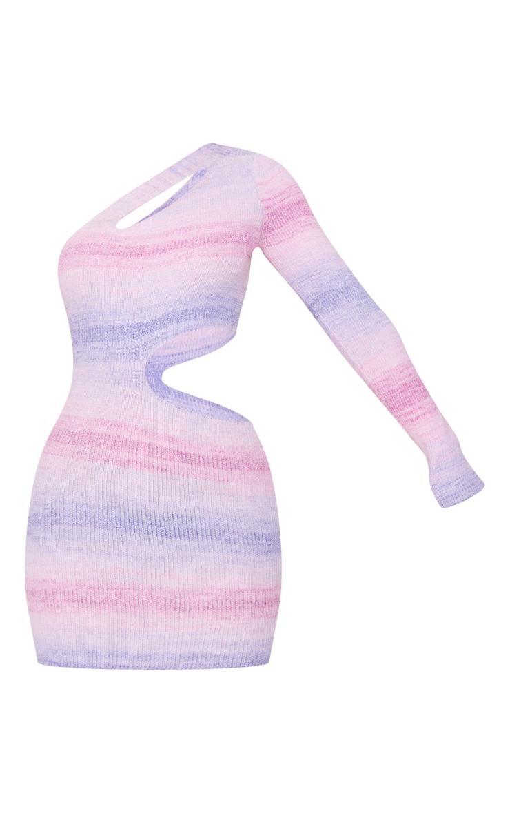 Lilac Ombre Knit Cut Out One Shoulder Mini Dress Product Image