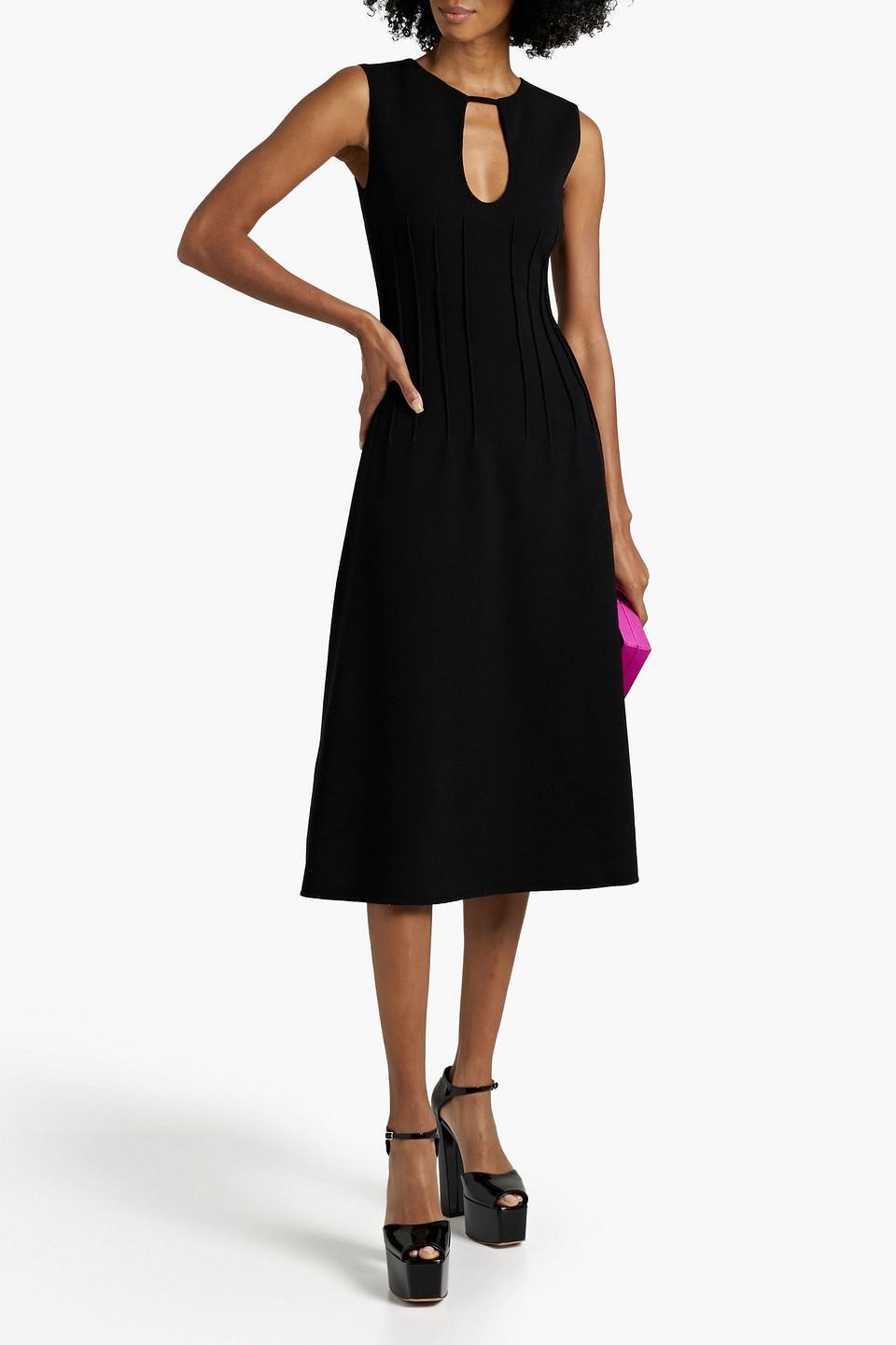 Cutout Wool-blend Crepe Midi Dress In Black Product Image