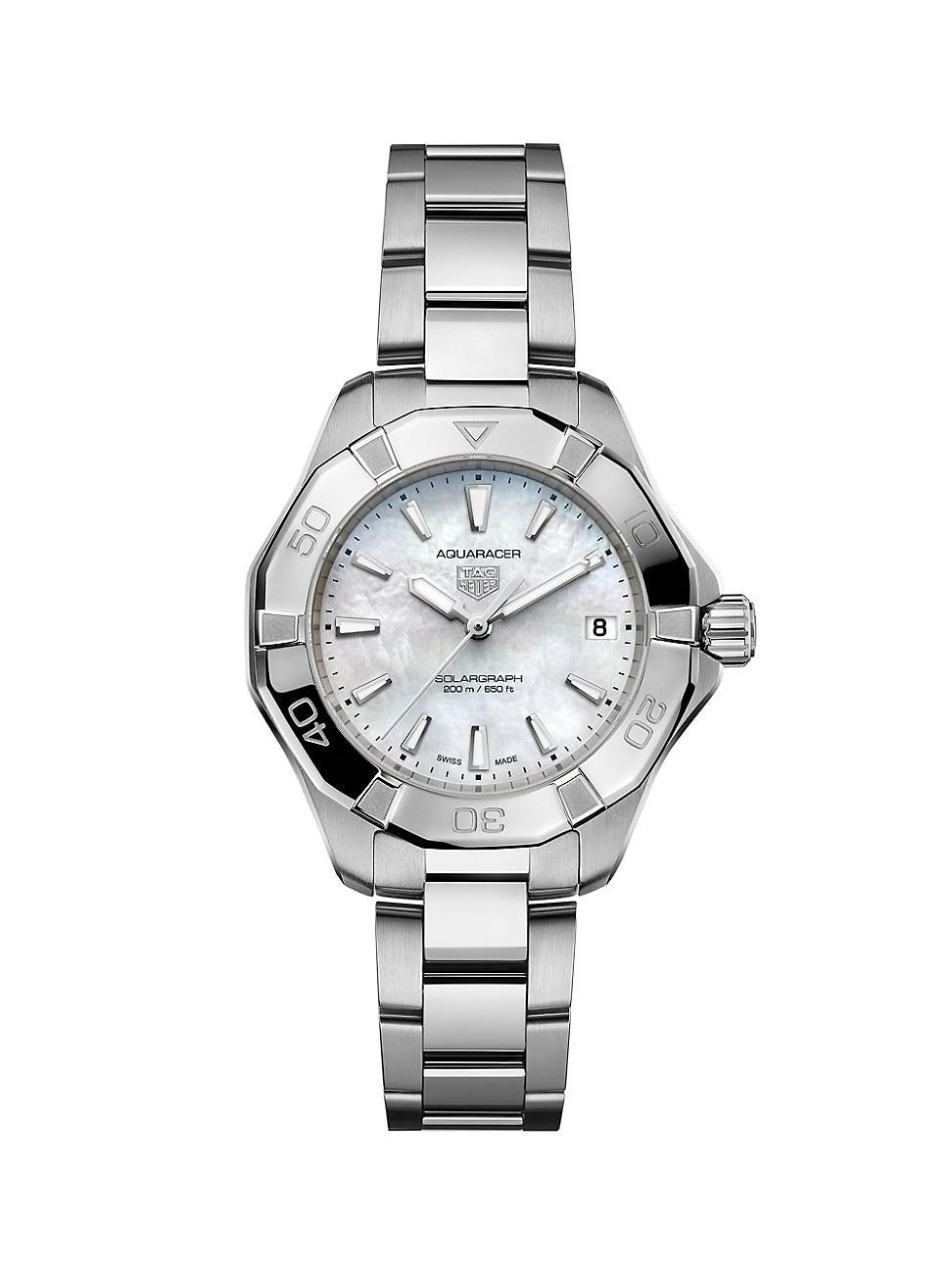 Womens Aquaracer Professional 200 Solargraph Stainless Steel & Mother-Of-Pearl Bracelet Watch/34MM Product Image