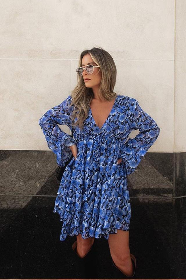 Blue Floral Chiffon Romper Product Image