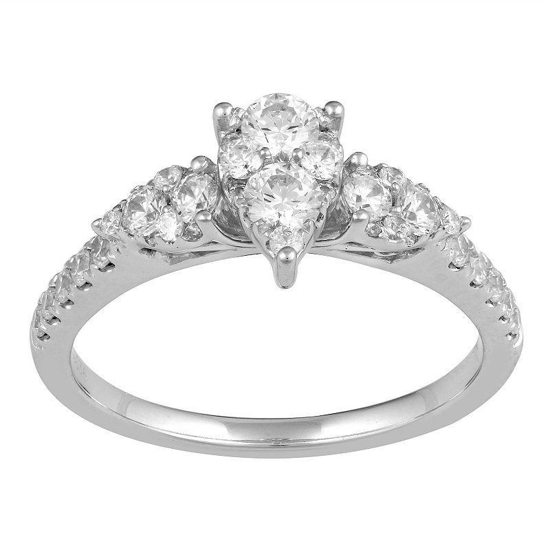 Sterling Silver 3/4 Carat T.W. Diamond Cluster Engagement Ring, Womens Product Image