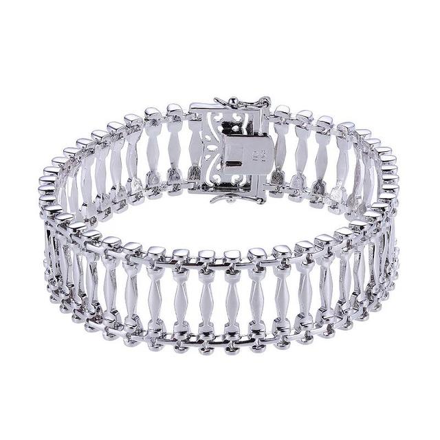 Rhodium-Plated Sterling Silver Bold Geometric Bar Bracelet, Womens Product Image