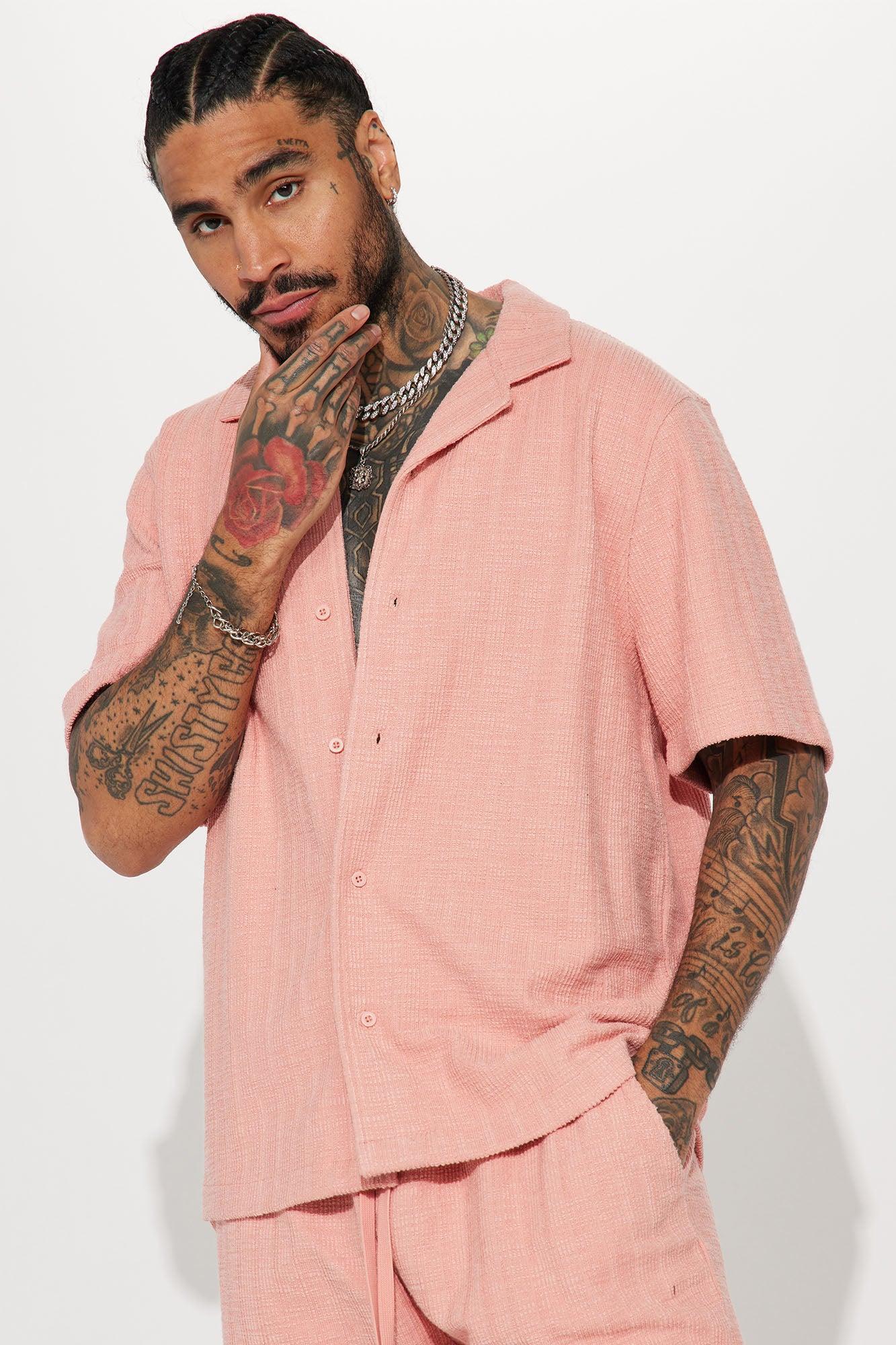 Dean Textured Short Sleeve Button Up Shirt - Mauve Product Image