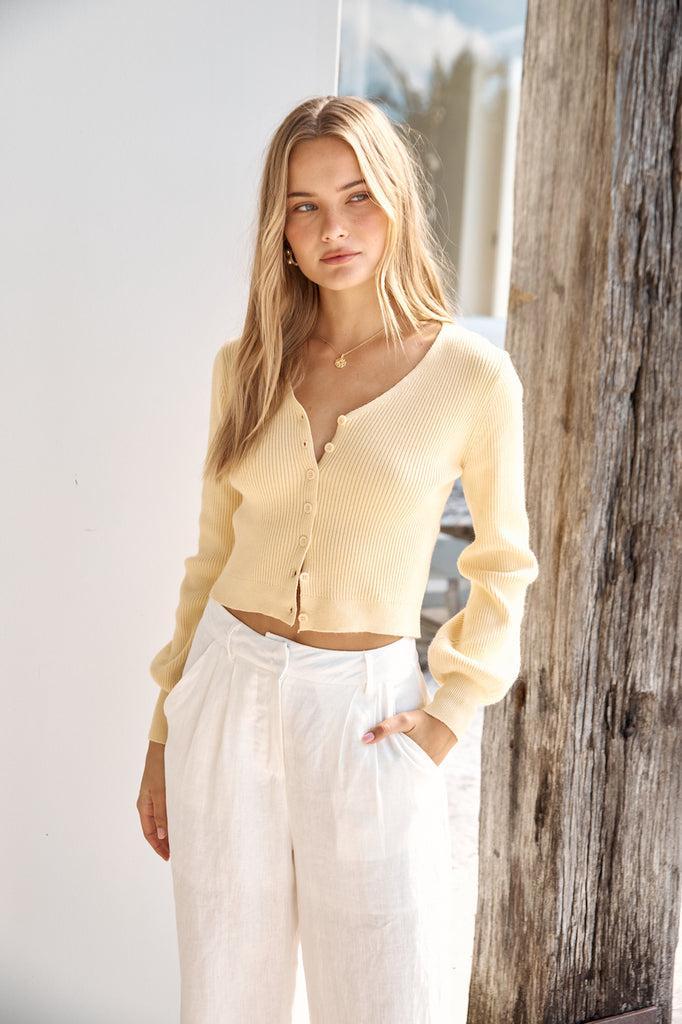 Chilly Days Ribbed Cardigan Top Yellow Product Image