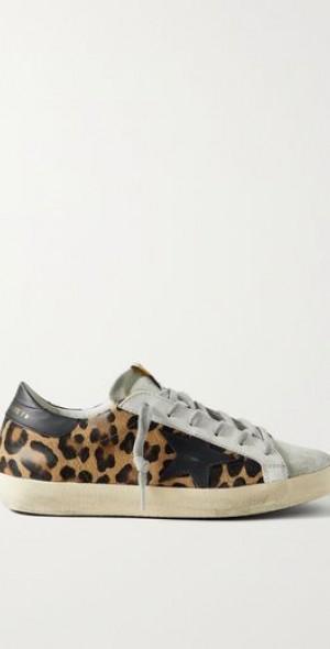 Superstar distressed leopard-print calf hair, leather and suede sneakers Product Image