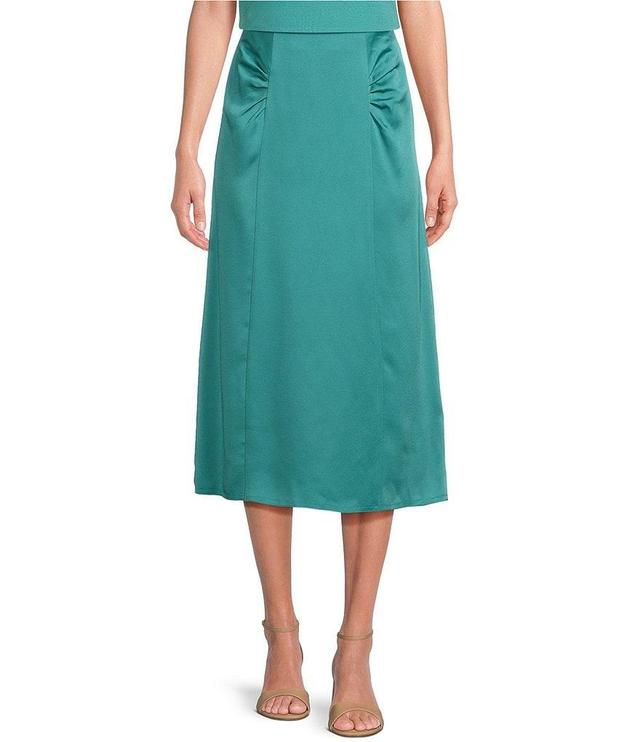 BOSS by Hugo Boss Vaniki Silky Satin Gathered Detail A-Line Midi Skirt Product Image