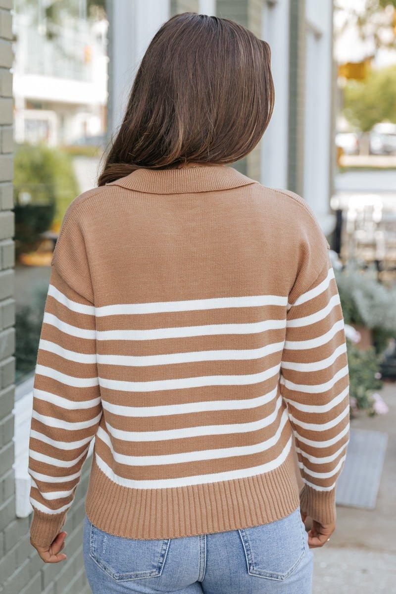 Tan and Cream Striped Pullover Sweater - DOORBUSTER Product Image