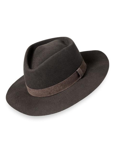 Wool Stiff Brim Fedora With Grosgrain Ribbon Band - Smoke Product Image