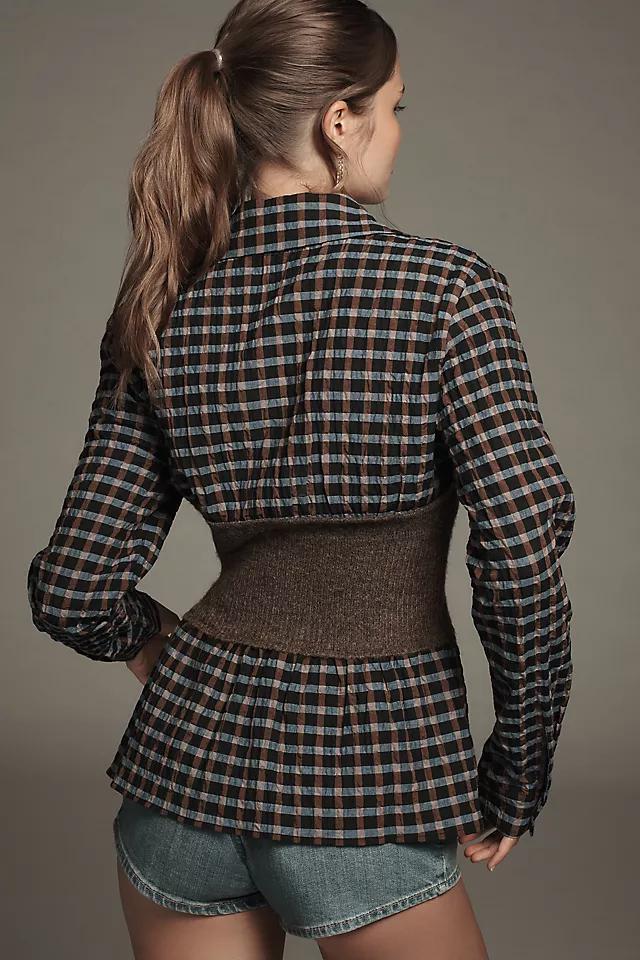 Self Contrast Plaid Buttondown Twofer Corset Sweater Top Product Image