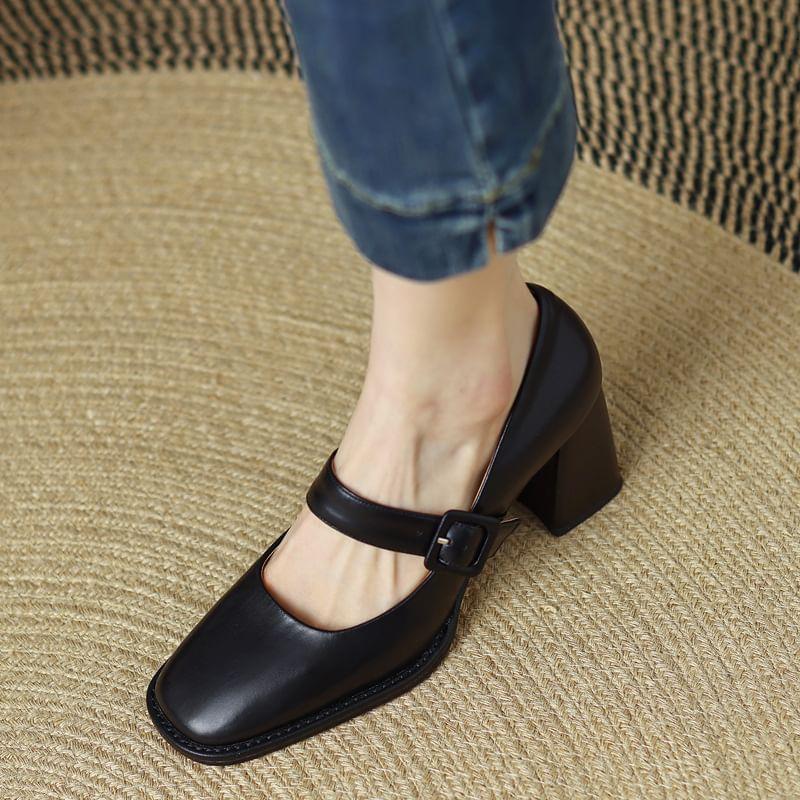 Square-Toe Chunky Heel Mary Jane Shoes Product Image