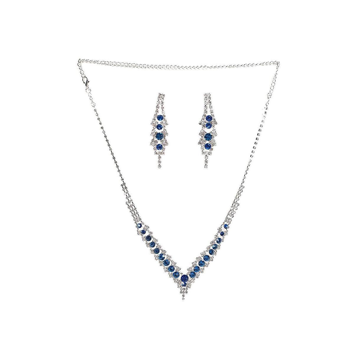 Sohi Womens Blue Embellished Stone Necklace And Earrings (Set Of 2) Product Image