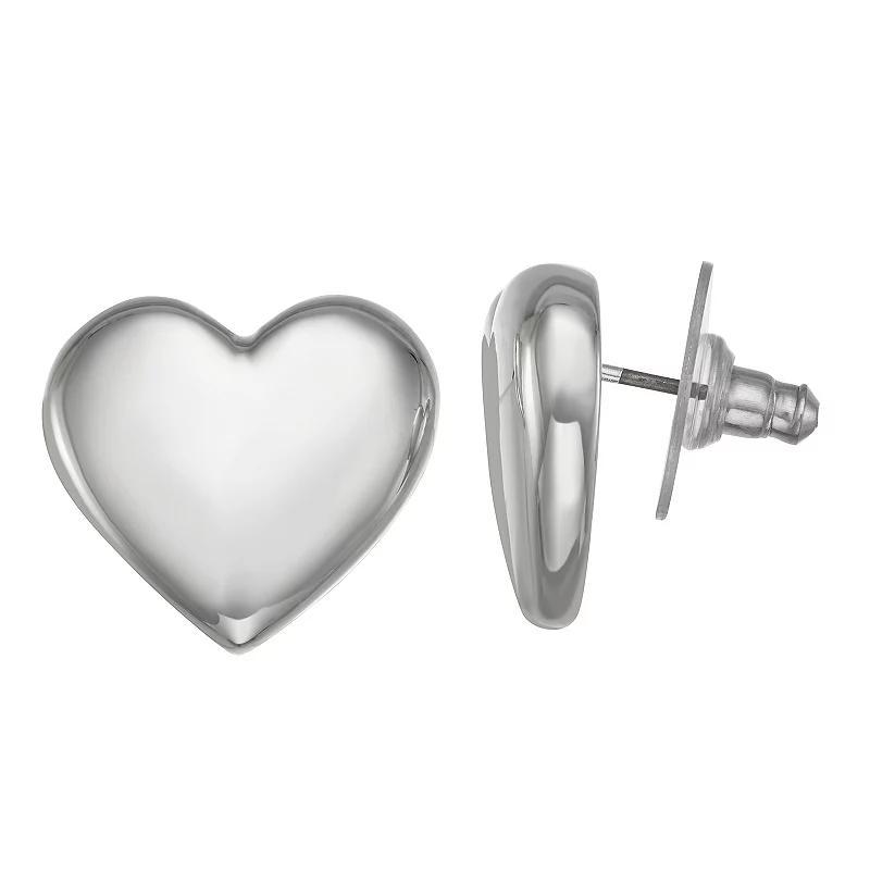 Nine West Puffy Heart Stud Post Earrings, Womens, Silver Tone Product Image