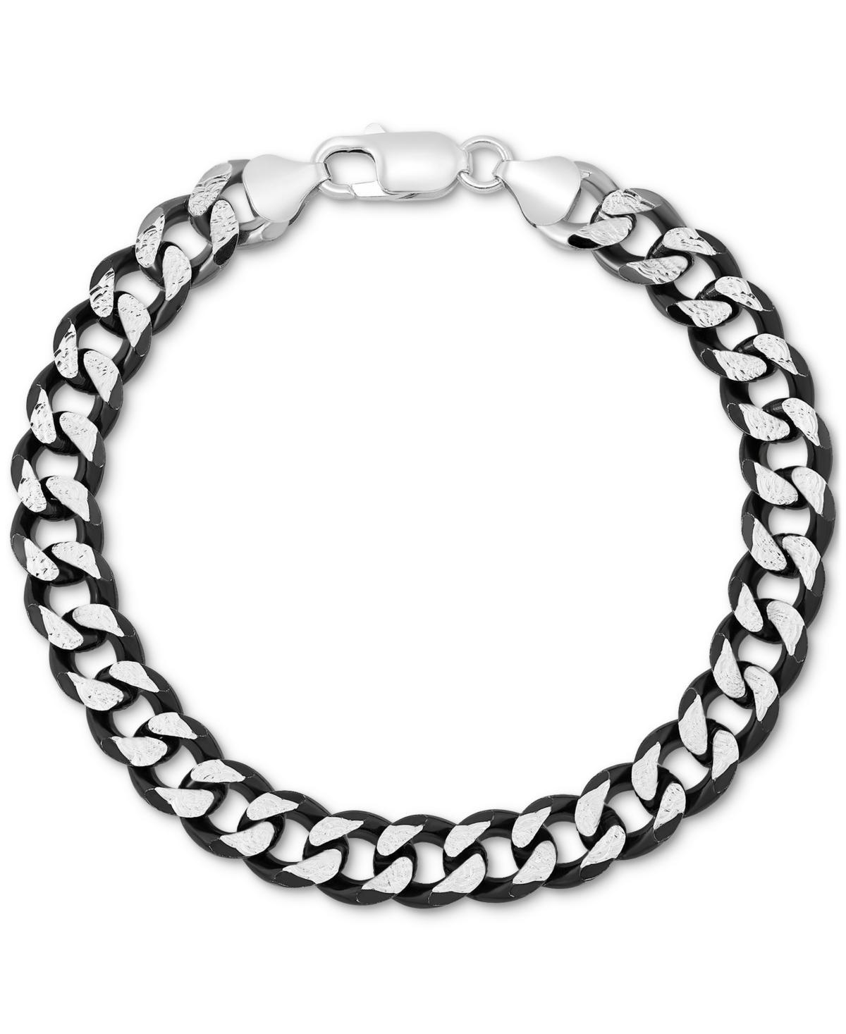 Italian Silver Mens Curb Link Chain Bracelet in Sterling Silver & Black Ruthenium-Plate Product Image