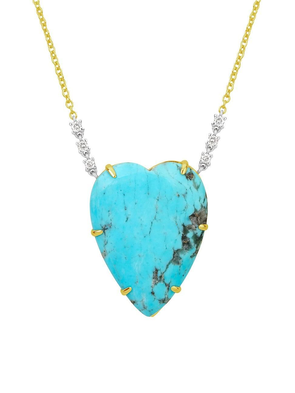 Womens 14K Gold, Diamond & Turquoise Heart Necklace product image