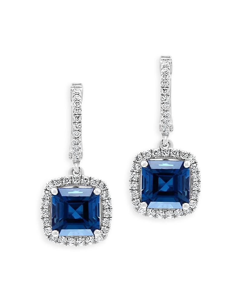 Womens 14K White Gold, London Blue Topaz & Diamond Cushion Drop Earrings Product Image