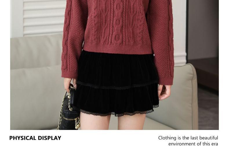 Round Neck Plain Cable Knit Sweater Product Image