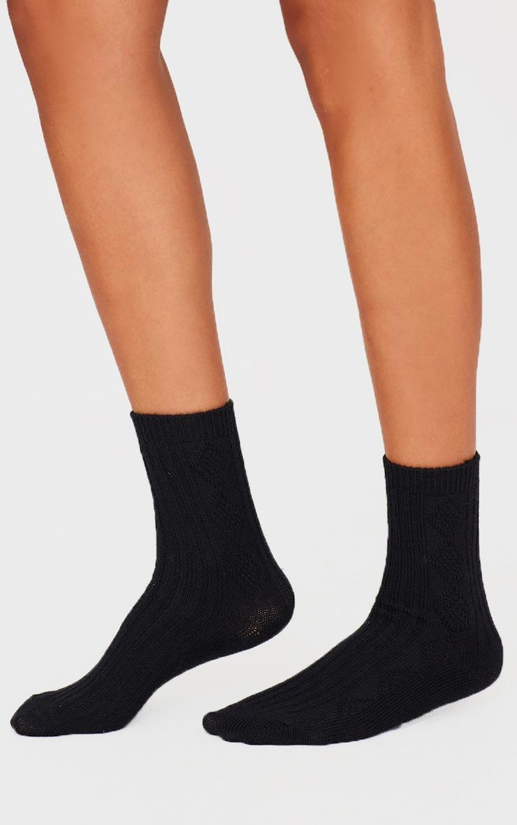 Black Cable Knit Ankle Socks Product Image