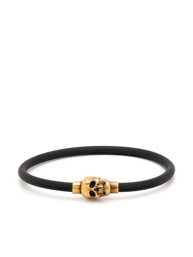 Rubber Cord Skull Bracelet In Natural Gold Product Image