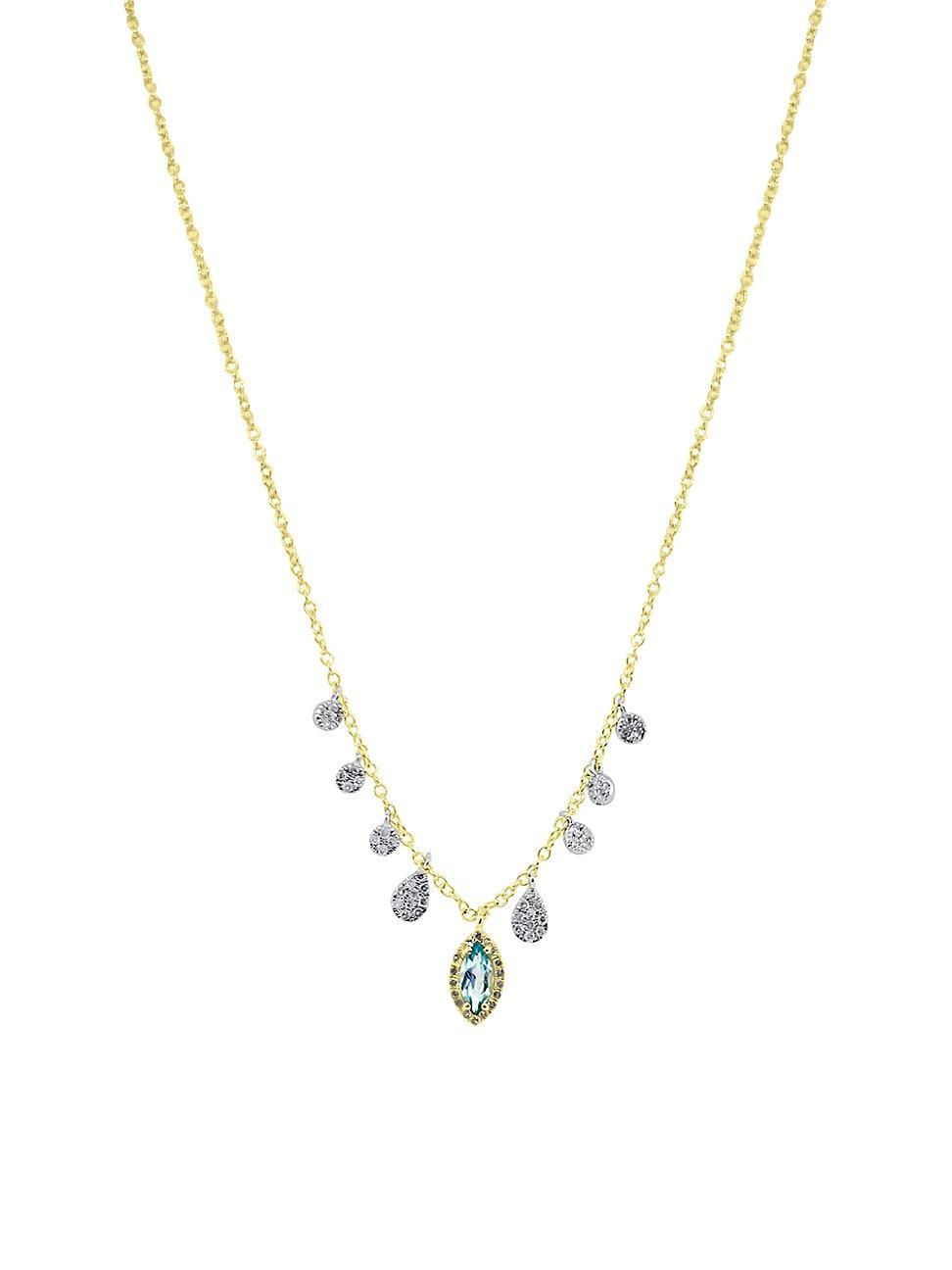 Womens Two-Tone 14K Gold, Blue Topaz & 0.16 TCW Diamond Pendant Necklace Product Image