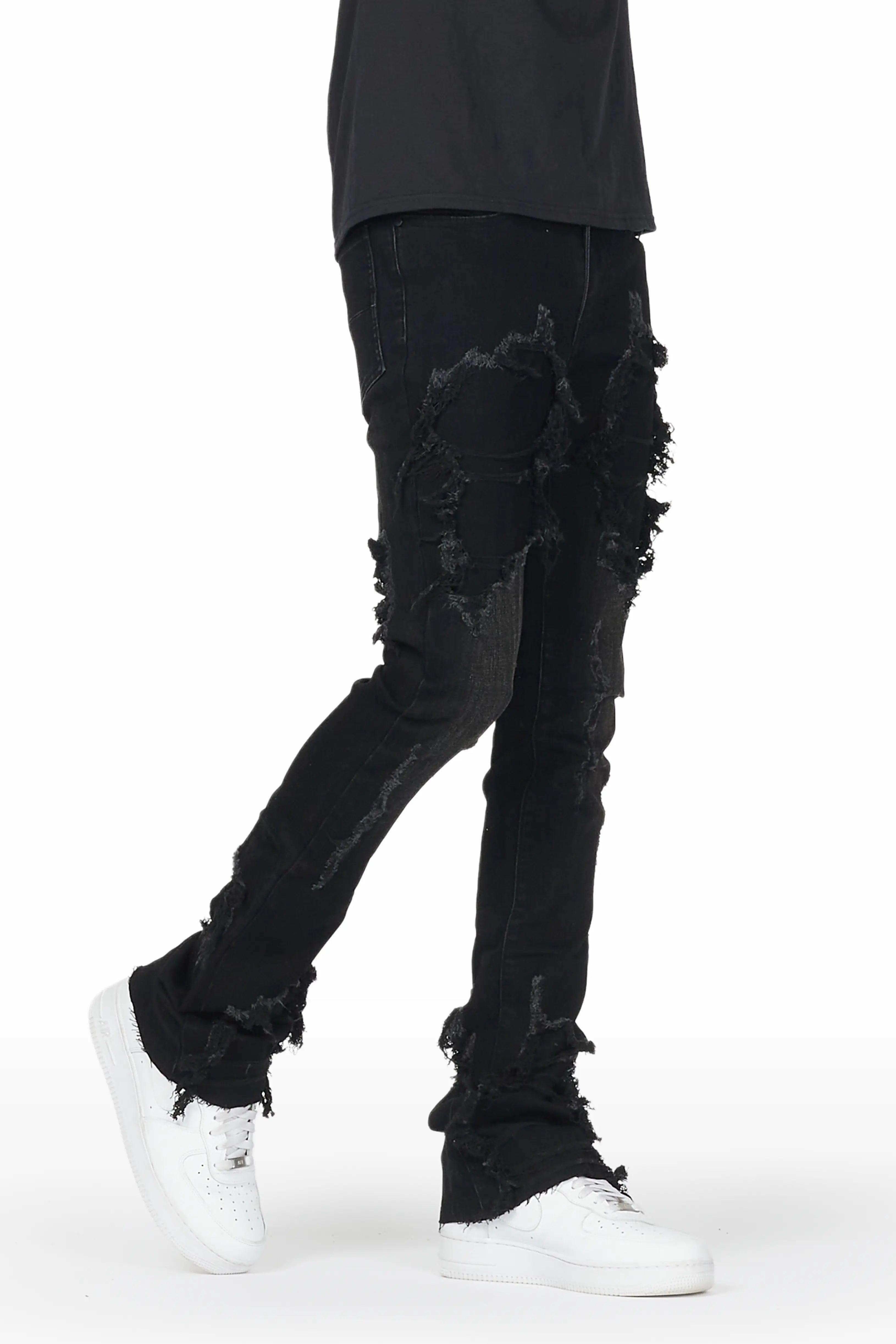 Fateh Jet Black Stacked Flare Jean Male Product Image