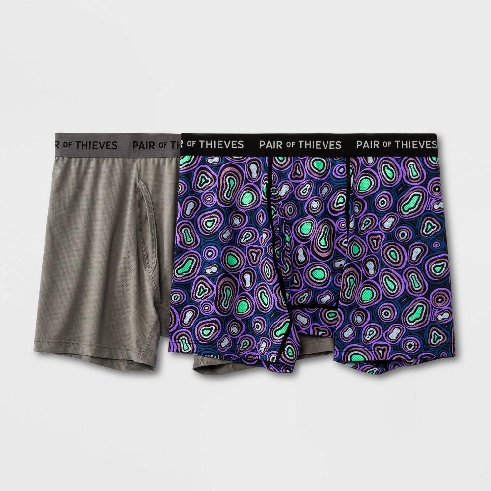 Pair of Thieves Mens Super Fit Boxer Briefs 2pk - Purple Amoeba M: Moisture-Wicking, Mid Rise, Microfiber Polyamide Product Image