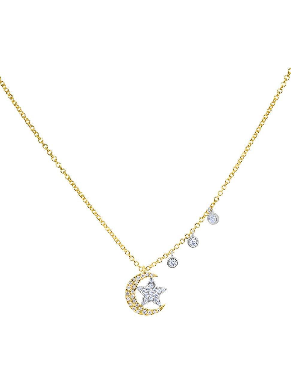 Womens Two-Tone 14K Gold & 0.13 TCW Diamond Star Pendant Necklace Product Image