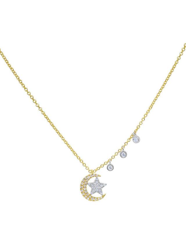 Womens Two-Tone 14K Gold & 0.13 TCW Diamond Star Pendant Necklace Product Image