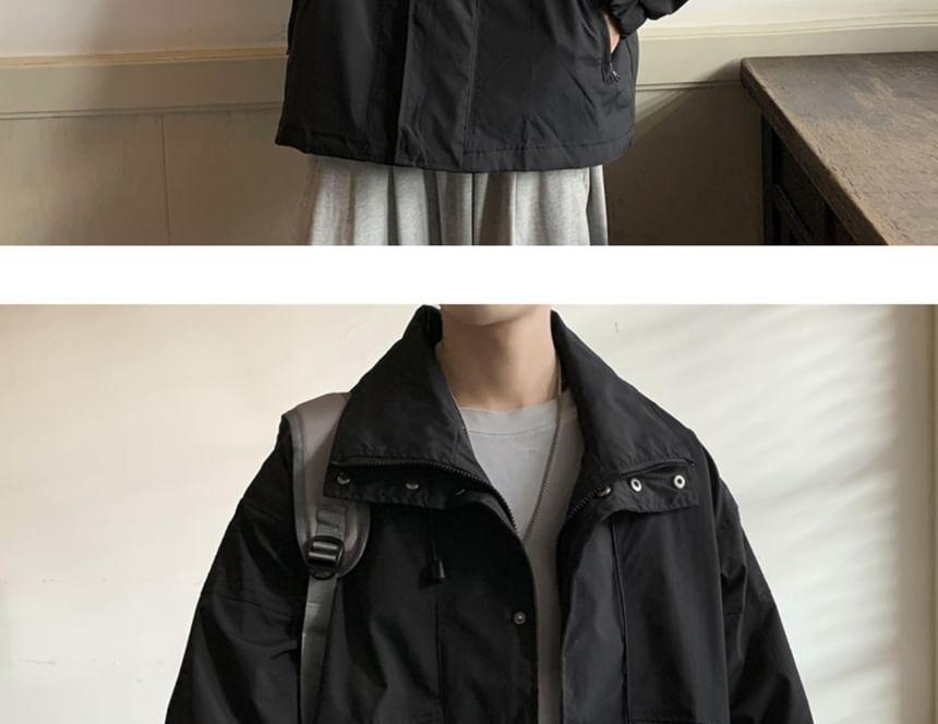 Mock Two-Piece Plain Hooded Zip Jacket Product Image