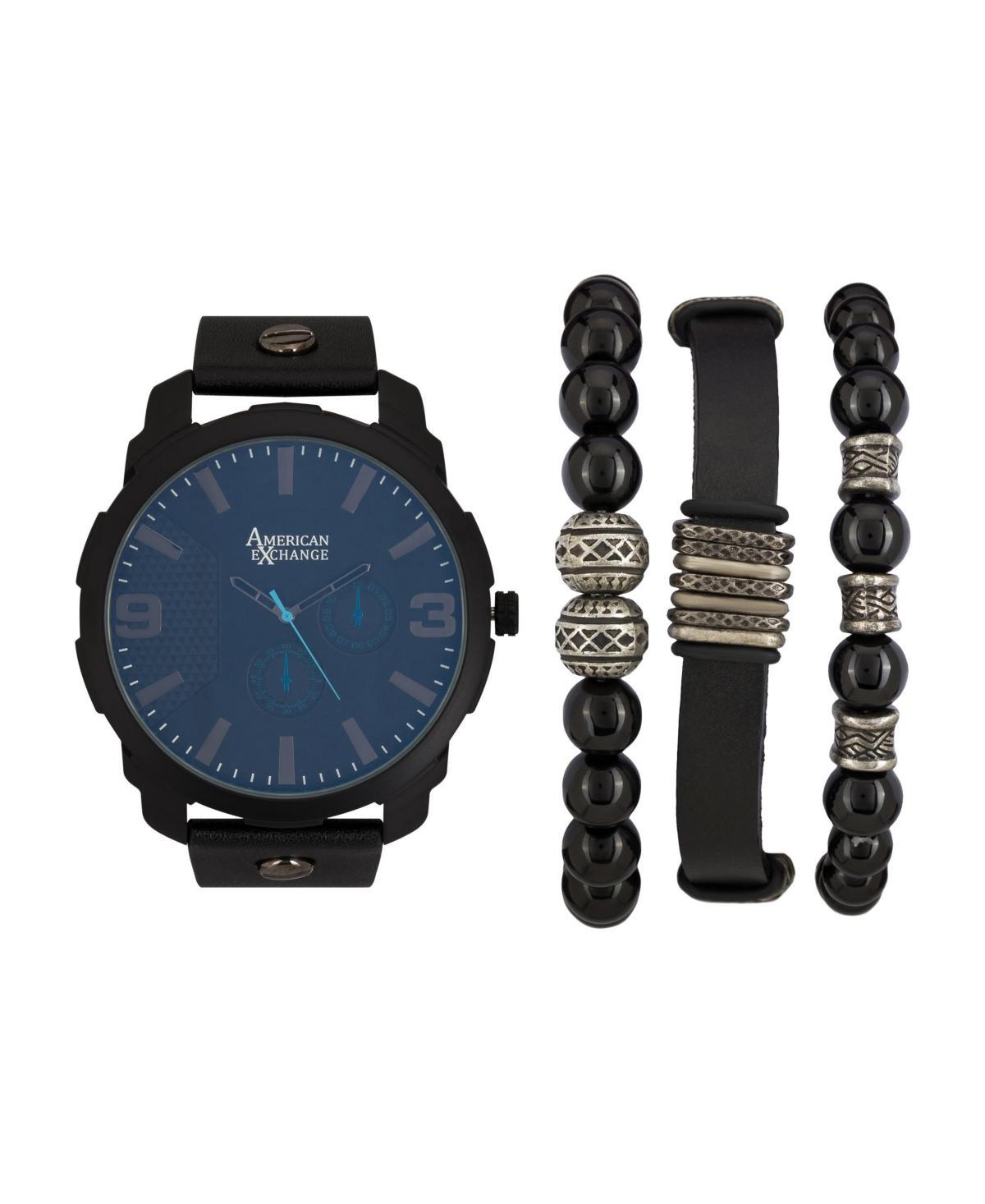 Mens Black Analog Quartz Watch And Holiday Stackable Gift Set - Black Product Image