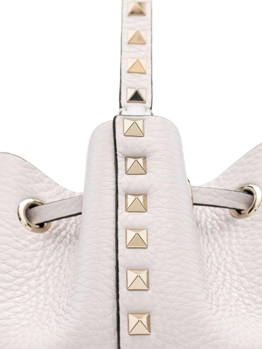 Women's Rockstud Leather Bucket Bag In White Product Image