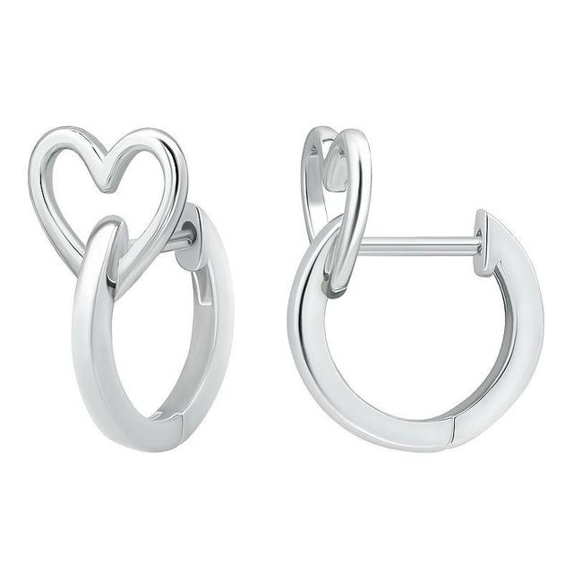 Aleure Precioso Sterling Silver Heart Huggie Hoop Earrings, Womens, Silver Tone Product Image