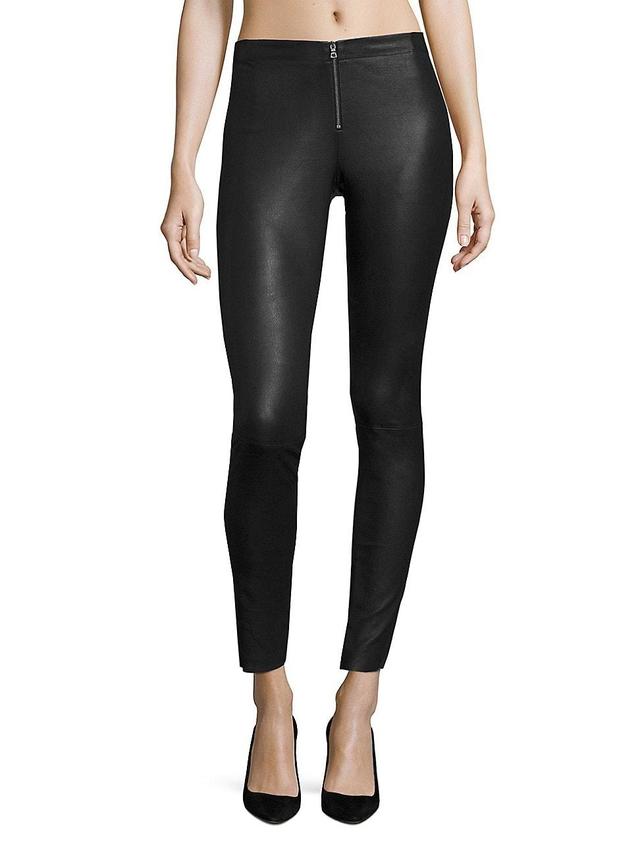 Womens Front-Zip Leather Leggings Product Image