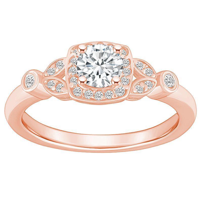 Alyson Layne 14k Gold 5/8 Carat T.W. Diamond Art Deco Halo Engagement Ring, Womens, 14k Rose Gold Product Image