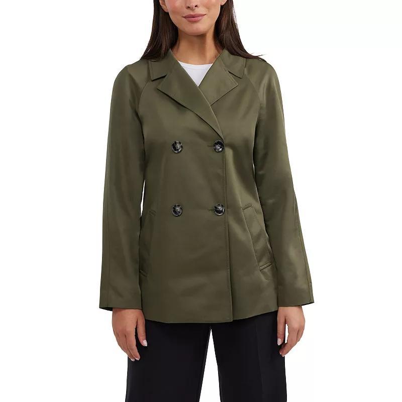 Womens Ellen Tracy Double Breasted Short Raglan Trench Coat, Womens Green Product Image