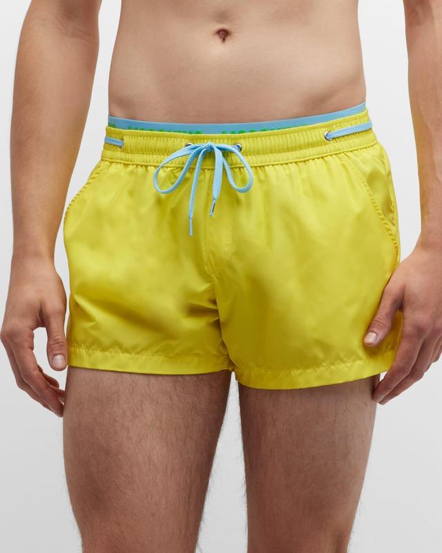 Mens Solid Contrast-Waist Swim Shorts Product Image