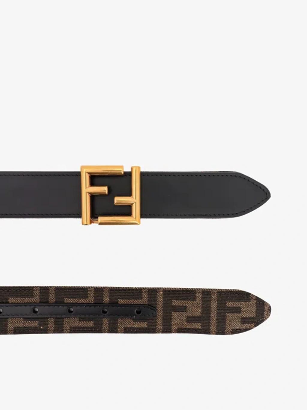 FENDI Black Leather Belt In Brown Product Image