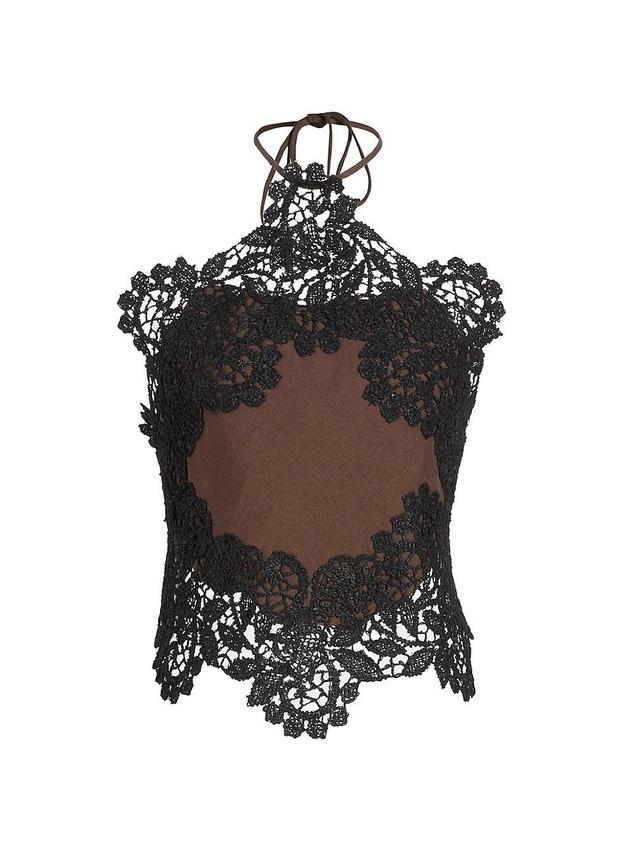 Womens Linen Lace Halter Top Product Image