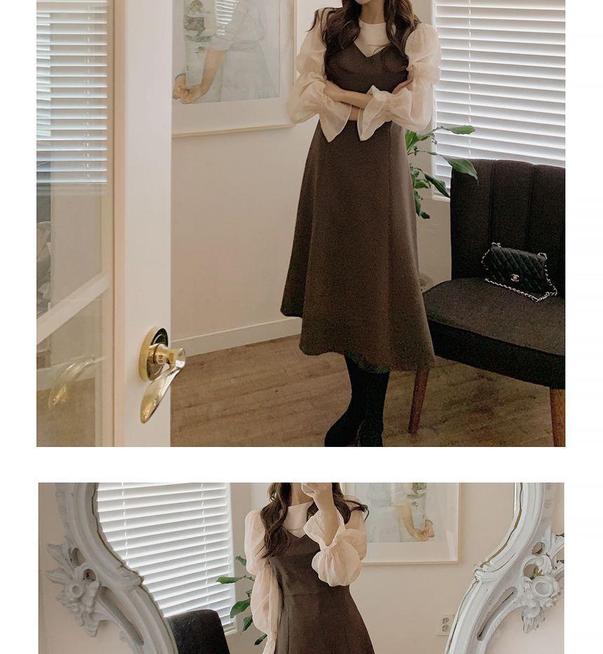 Puff-Sleeve Blouse / Midi A-Line Overall Dress Product Image