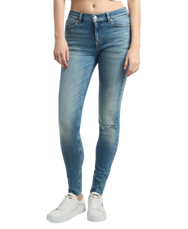 Tommy Jeans Womens Nora Mid-Rise Distressed Skinny Jeans Product Image