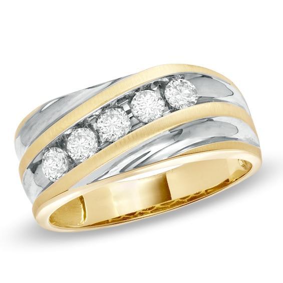 Men's 1/2 CT. T.w. Diamond Slant Wedding Band in 14K Two-Tone Gold Product Image